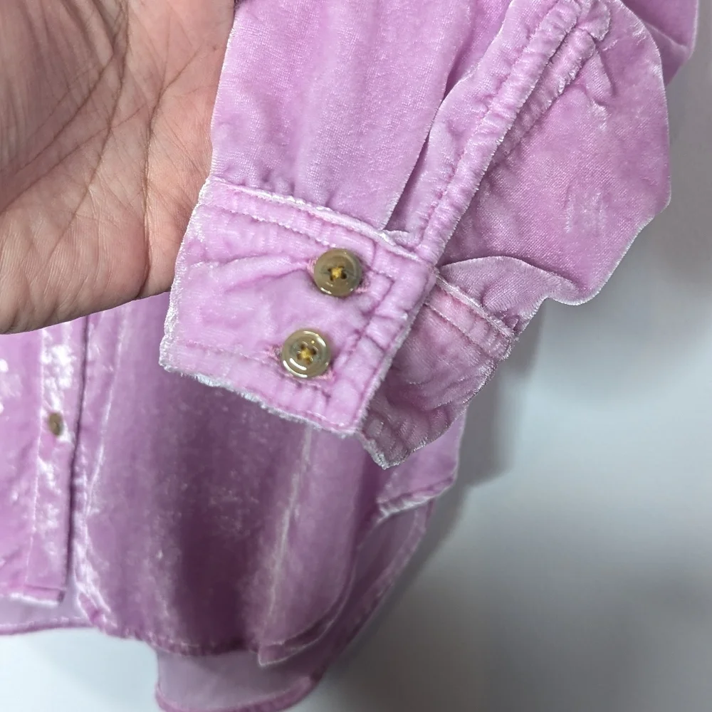 Pilcro Mara Relaxed Velvet Long Sleeve Button Down Shirt Pink 4 - Picture 4 of 7